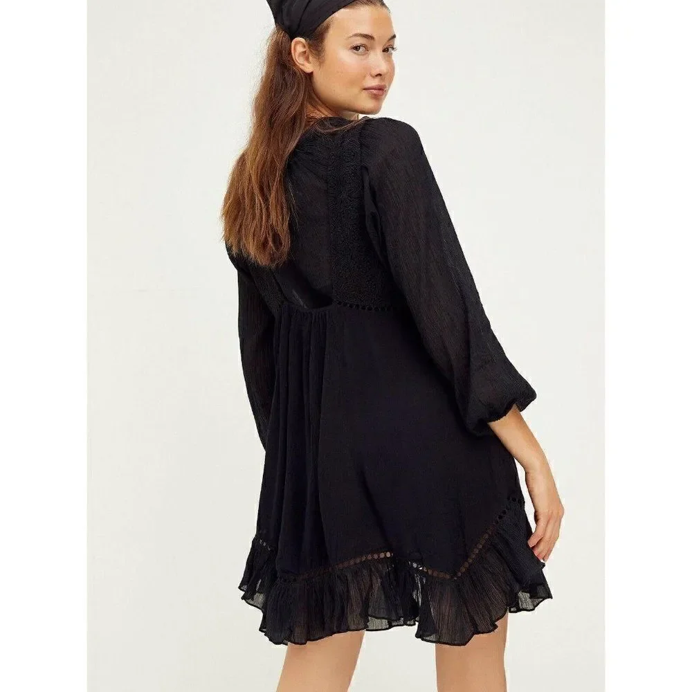 NEW FREE PEOPLE Sz S FREYA SET 2 PIECE SLIP DRESS & TOP SET IN BLACKSAND